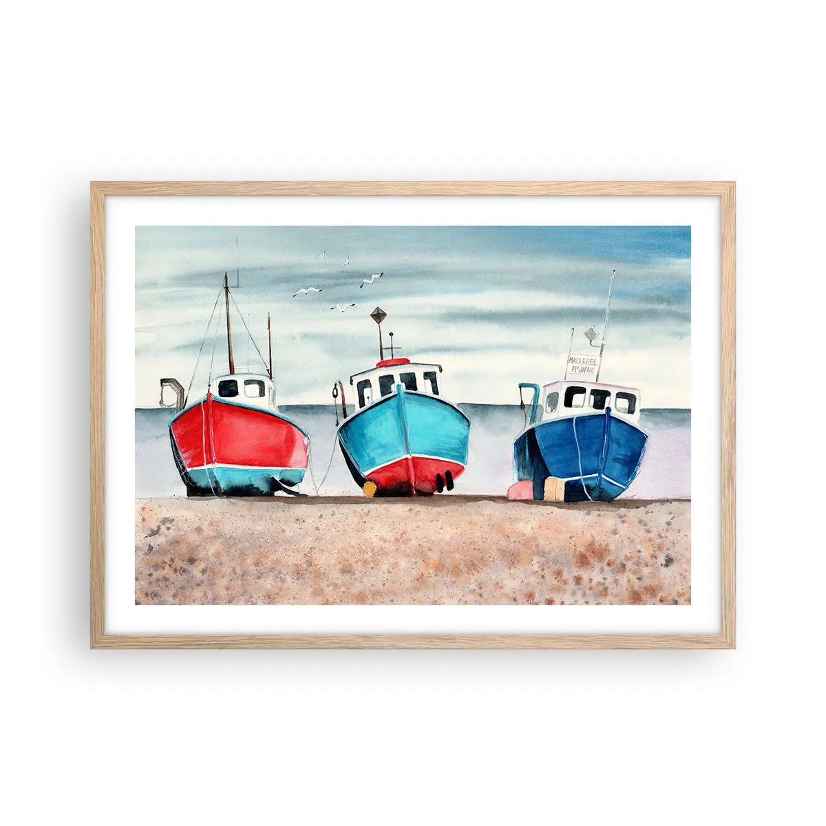 Affiche dans un chêne clair - Poster - Prêt pour la pêche - 70x50 cm