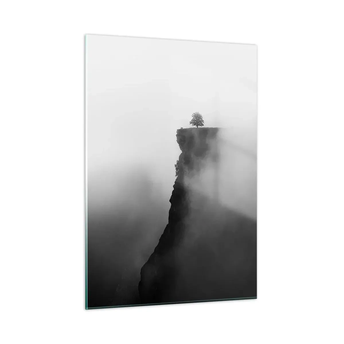Impression sur verre - Image sur verre - Un arbre solitaire au bord d'une falaise dans un épais brouillard - 50x70cm - Au bord du monde - Décoration murale moderne pour le salon et la chambre ARTTOR