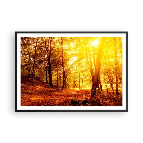 Affiche dans un cadre noir - Poster - Clairière d'automne sous le soleil doré avec un sentier forestier - 100x70cm - Vers la clairière dorée - Décoration murale moderne pour le salon et la chambre ARTTOR