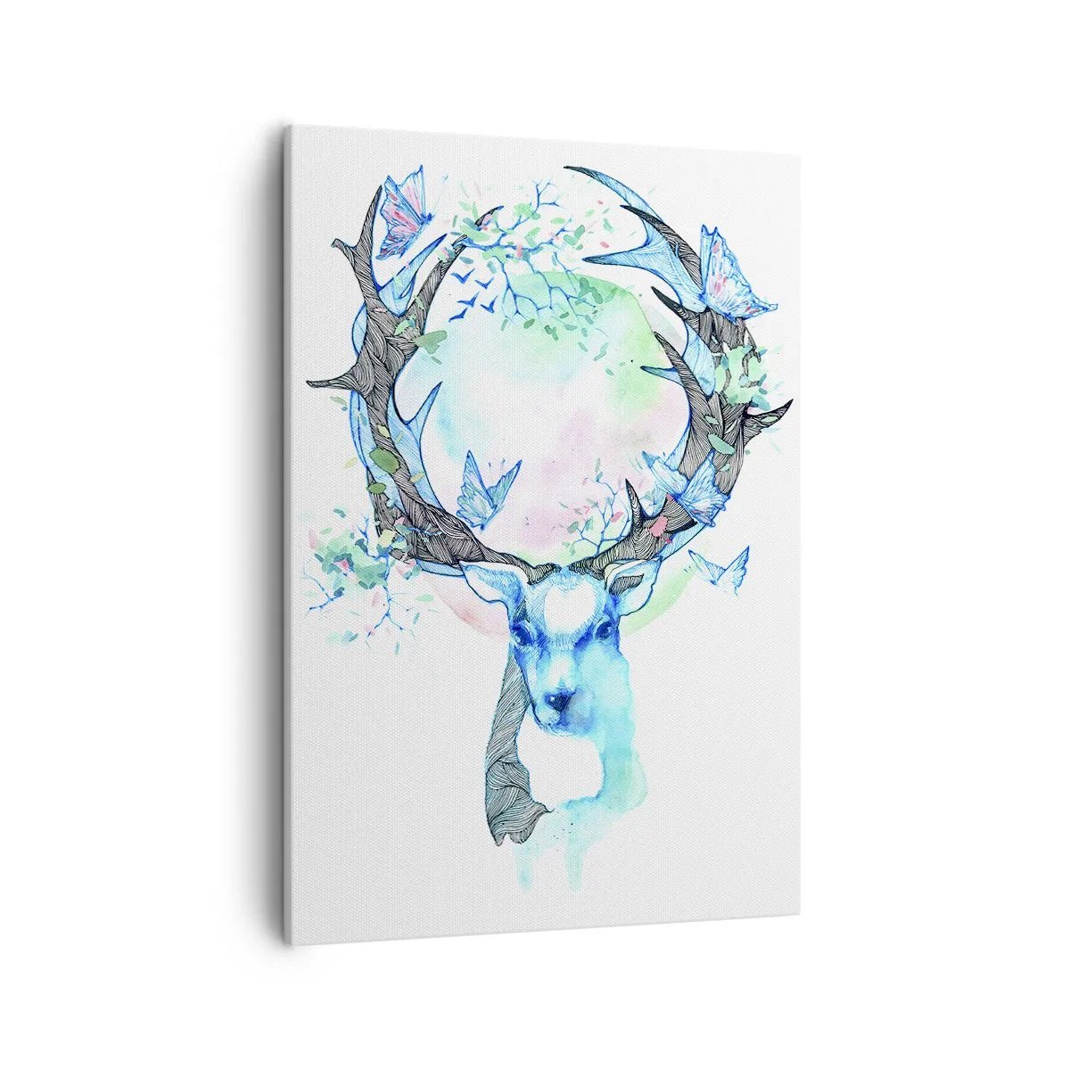 Impression sur toile - Image sur toile - Un graphique de cerf fantaisiste avec un motif de nature et de papillon - 50x70cm - La force et la délicatesse de la nature - Décoration murale moderne pour le salon et la chambre ARTTOR
