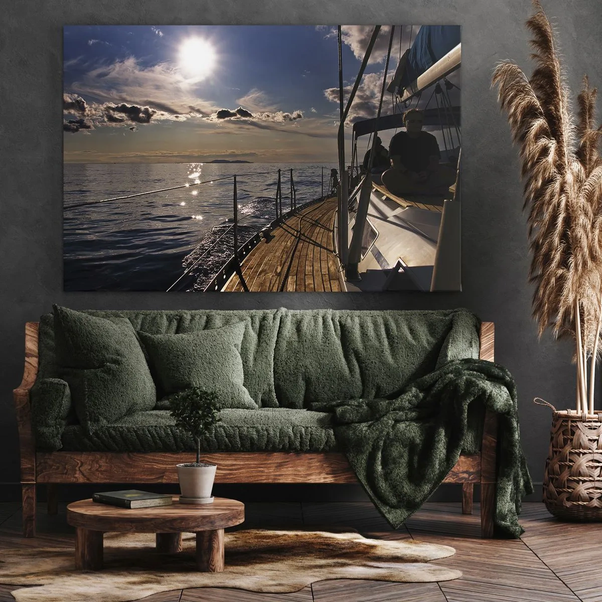 Impression sur toile - Image sur toile - Une croisière en yacht sur la mer au coucher du soleil - 100x70cm - Naviguer vers le soleil - Décoration murale moderne pour le salon et la chambre ARTTOR