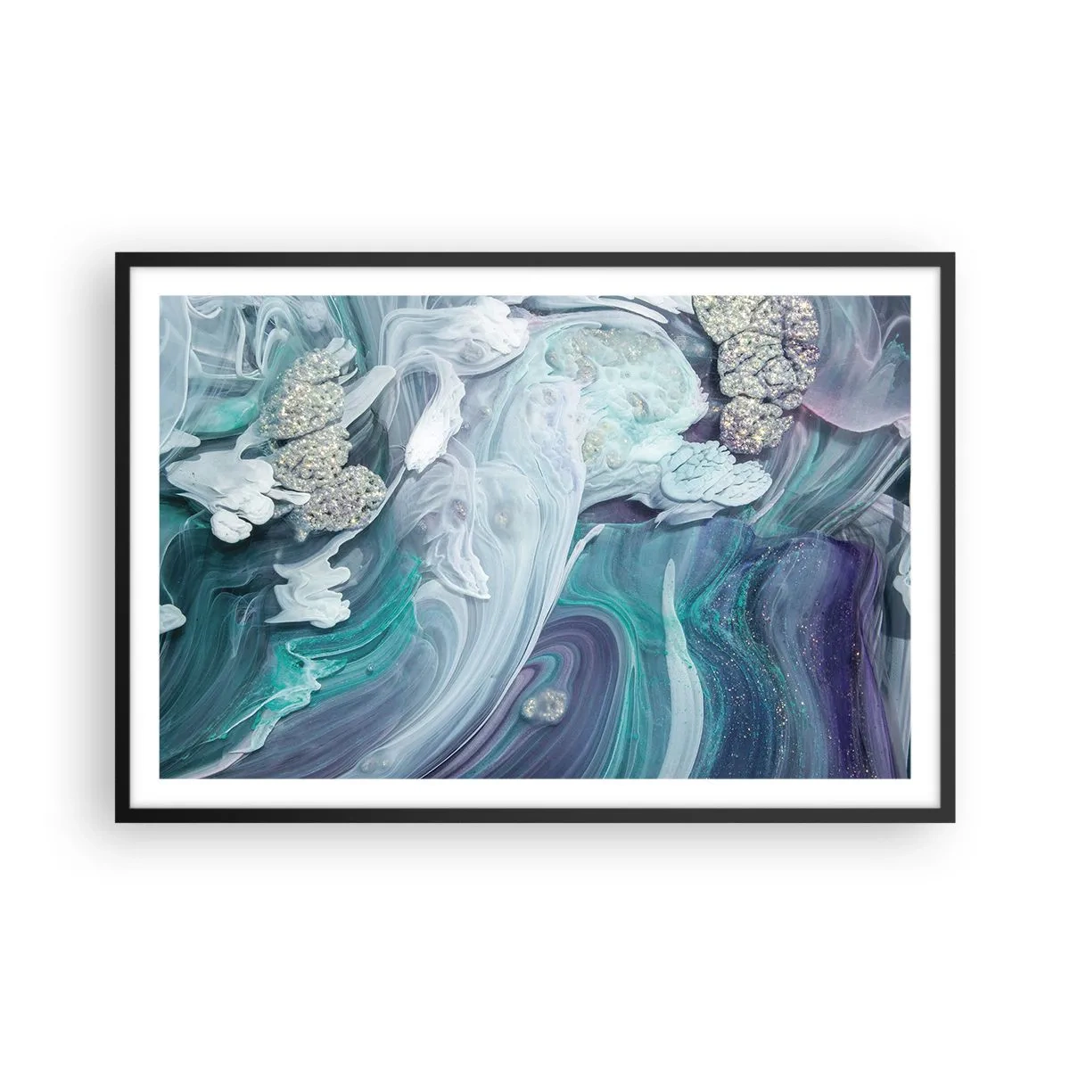 Affiche dans un cadre noir - Poster - Courants bleus - 91x61 cm