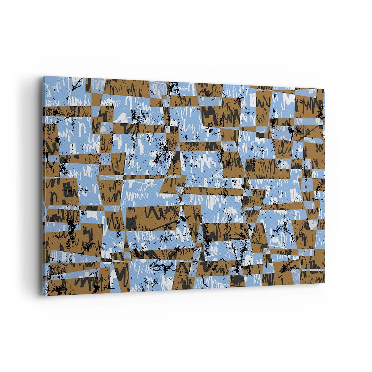 Impression sur toile - Image sur toile - Une composition abstraite de rectangles dans des tons de marron et de bleu. - 100x70cm - Une découpe non humaine - Décoration murale moderne pour le salon et la chambre ARTTOR
