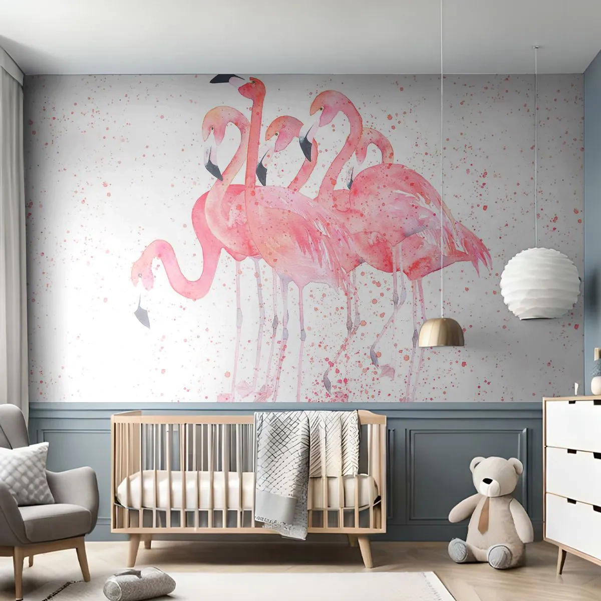 Papier peint sur mesure Standard Eco - Ensemble rose - Flamants roses, Des oiseaux, Graphique
