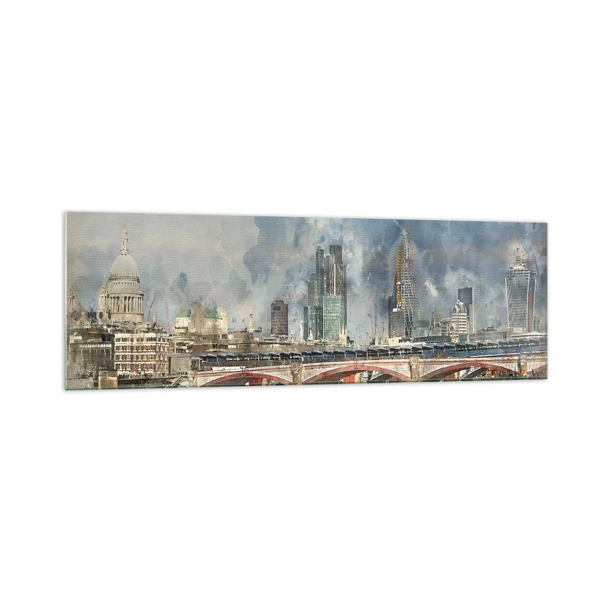 Impression sur verre - Image sur verre - Vue à l'aquarelle du pont et des toits de la ville - 160x50cm - Londres dans toute sa splendeur - Décoration murale moderne pour le salon et la chambre ARTTOR