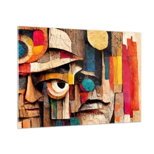 Impression sur verre - Image sur verre - Visages géométriques colorés dans un style abstrait - 100x70cm - Je te vois… - Décoration murale moderne pour le salon et la chambre ARTTOR