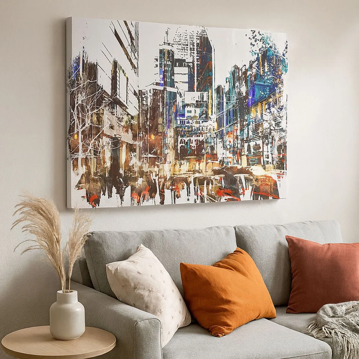 Impression sur toile - Image sur toile - Un paysage urbain moderne dans un style artistique - 70x50cm - Une ville chatoyante - Décoration murale moderne pour le salon et la chambre ARTTOR