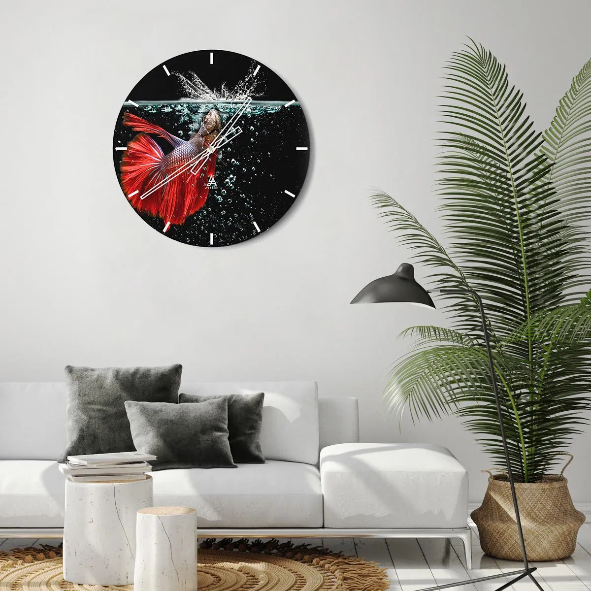 Horloge murale - Pendule murale - Un poisson rouge dans une prise de vue dynamique avec de l'eau et des bulles - 30x30cm - Vous avez trois vœux - Décoration murale moderne pour le salon, la cuisine et la chambre ARTTOR
