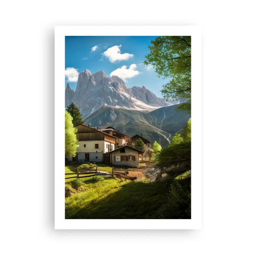 Affiche - Poster - Un village de montagne au pied de sommets majestueux - 50x70cm - Idylle alpine - Décoration murale moderne pour le salon et la chambre ARTTOR