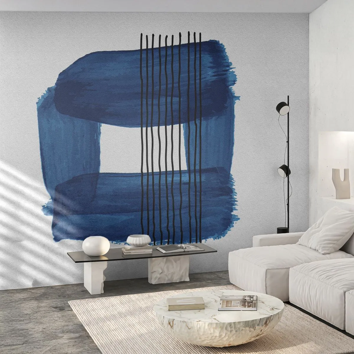 Papier Peint Photo Premium Canvas - Composition noire-bleue - Abstraction, Morceau, Art moderne - 150x105 cm