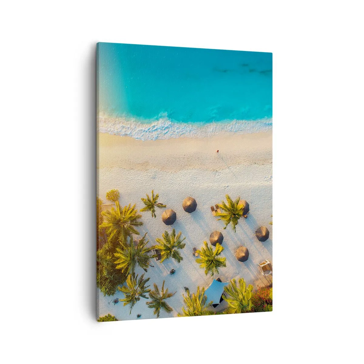 Impression sur toile - Image sur toile - Vue d'une plage tropicale avec des palmiers et une mer turquoise - 50x70cm - Bienvenue au paradis - Décoration murale moderne pour le salon et la chambre ARTTOR