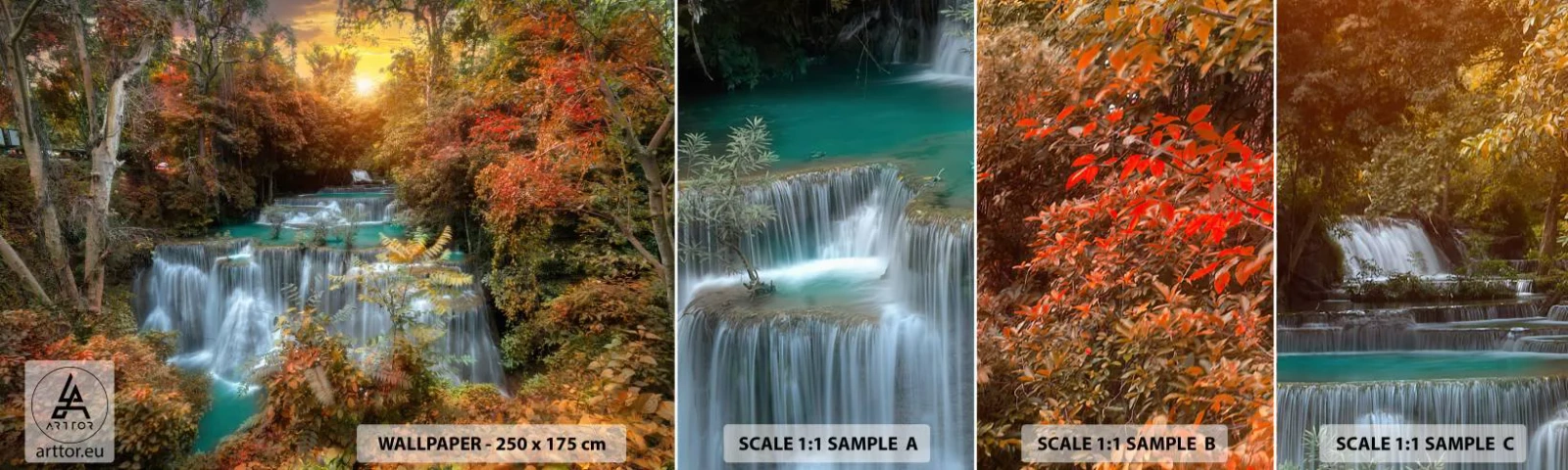 Échantillon de Papier Peint Autocollant Deluxe Sticker - Trésor caché de la forêt - Paysage, Cascade, Forêt - 100x30 cm
