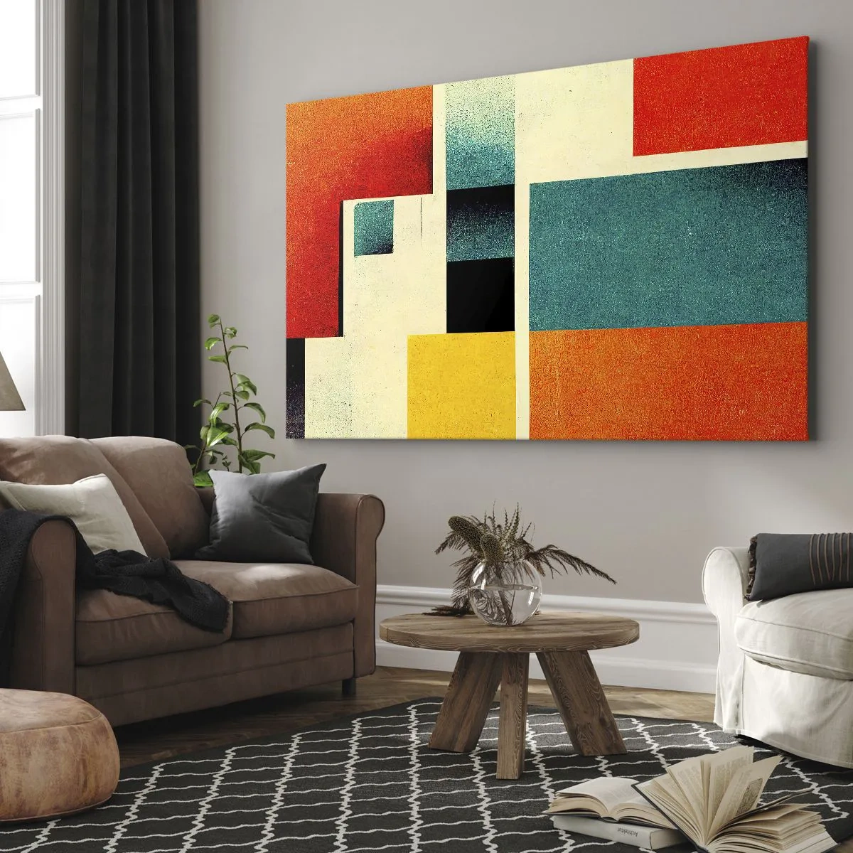 Impression sur toile - Image sur toile - Abstraction géométrique avec des rectangles et des carrés colorés - 120x80cm - Abstraction géométrique – bonne énergie - Décoration murale moderne pour le salon et la chambre ARTTOR