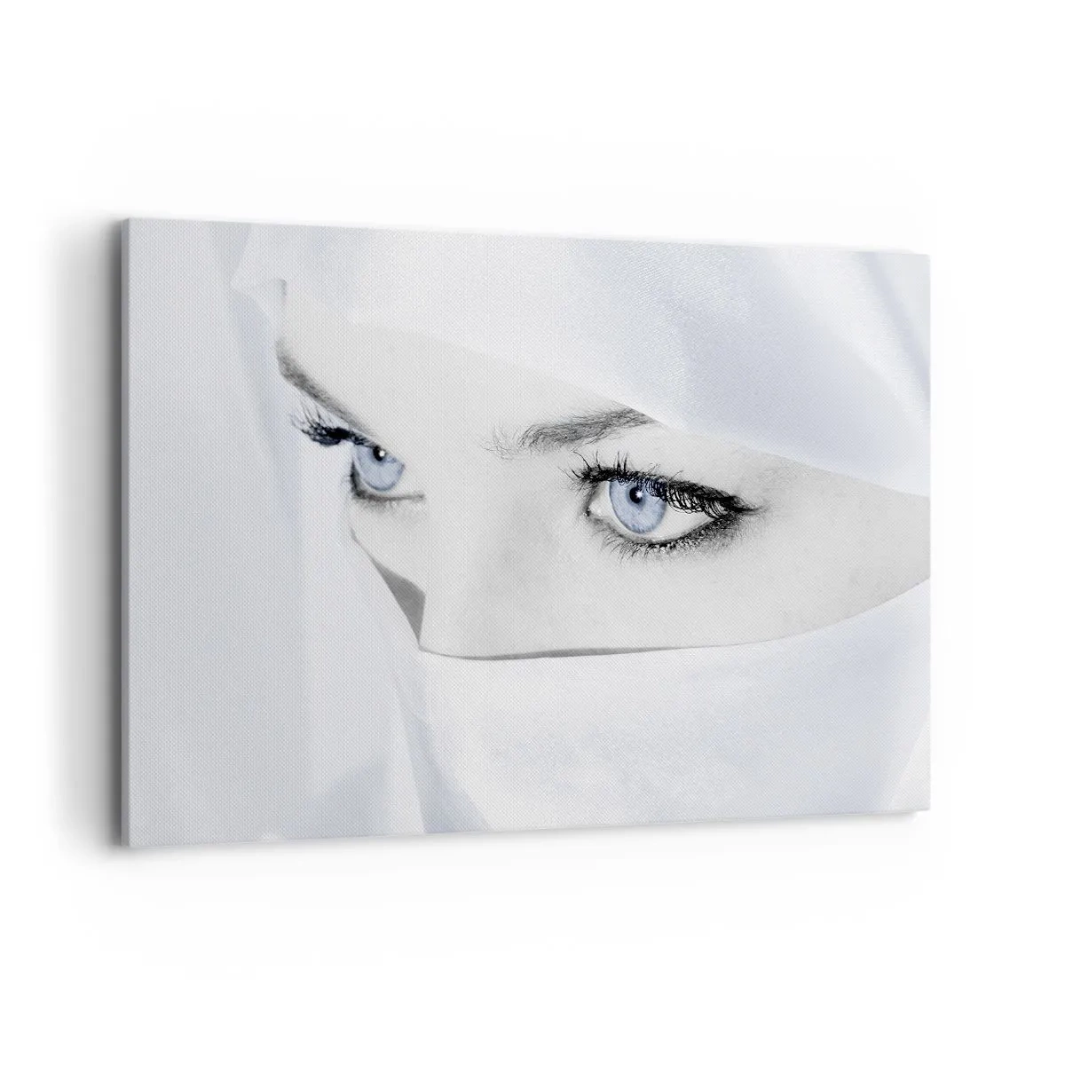 Impression sur toile - Image sur toile - Portrait d'une femme aux yeux bleus cachés derrière un voile blanc - 100x70cm - Directement des mille et une nuits - Décoration murale moderne pour le salon et la chambre ARTTOR