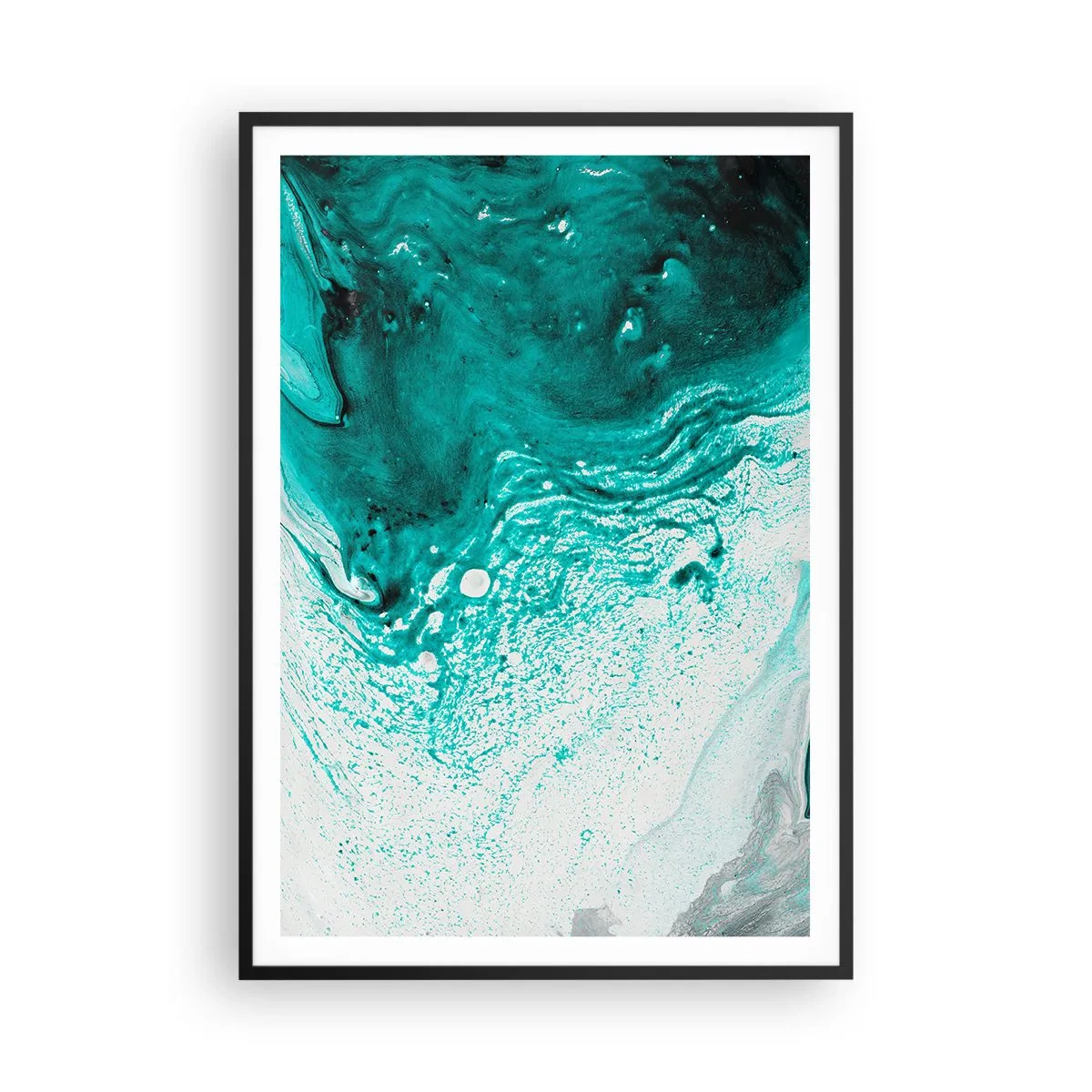 Affiche dans un cadre noir - Poster - Se fondre dans le bleu et le turquoise - 70x100 cm