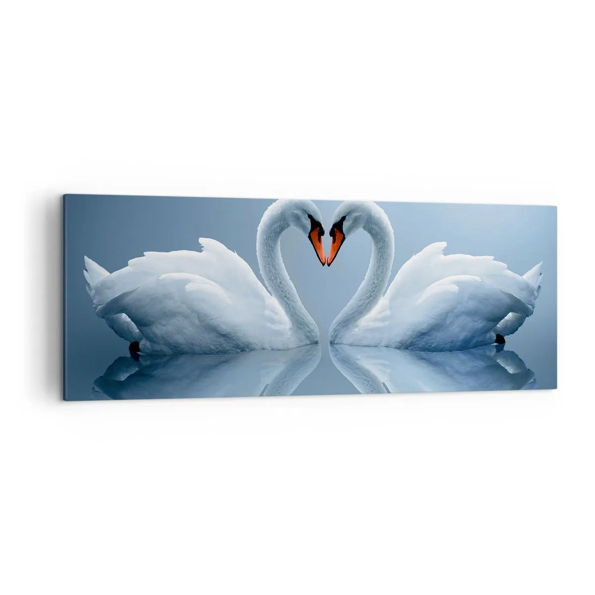 Impression sur toile - Image sur toile - Deux cygnes formant un cœur sur une surface d'eau calme - 140x50cm - Le temps de l'amour - Décoration murale moderne pour le salon et la chambre ARTTOR