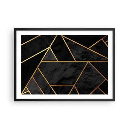 Affiche dans un cadre noir - Poster - Motif géométrique doré sur fond noir - 70x50cm - Obscurité et éclat - Décoration murale moderne pour le salon et la chambre ARTTOR