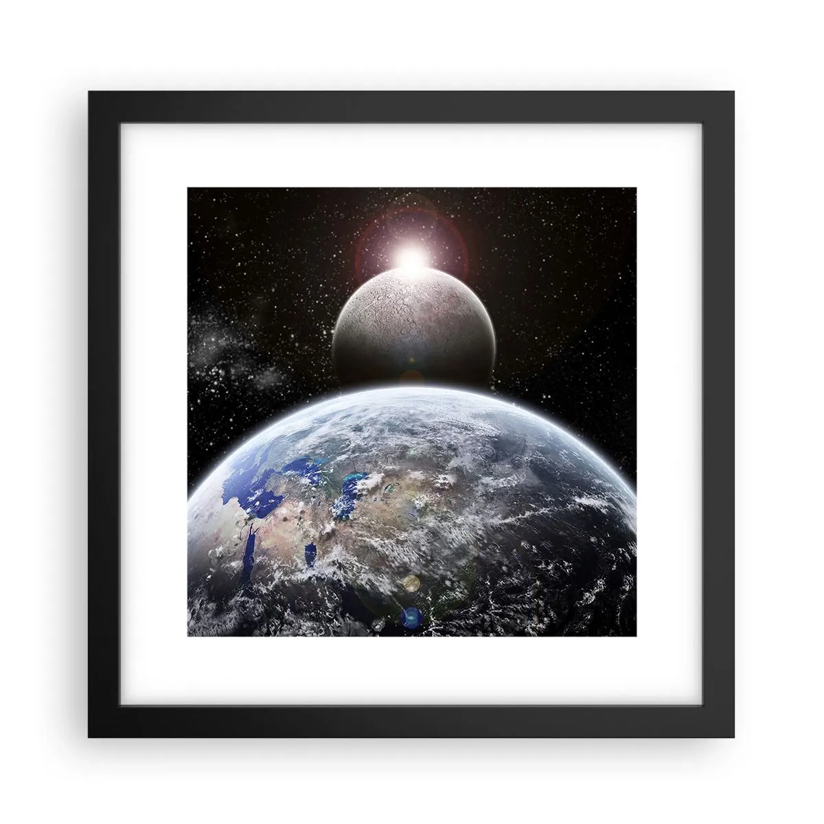 Affiche dans un cadre noir - Poster - Paysage cosmique - lever de soleil - 30x30 cm