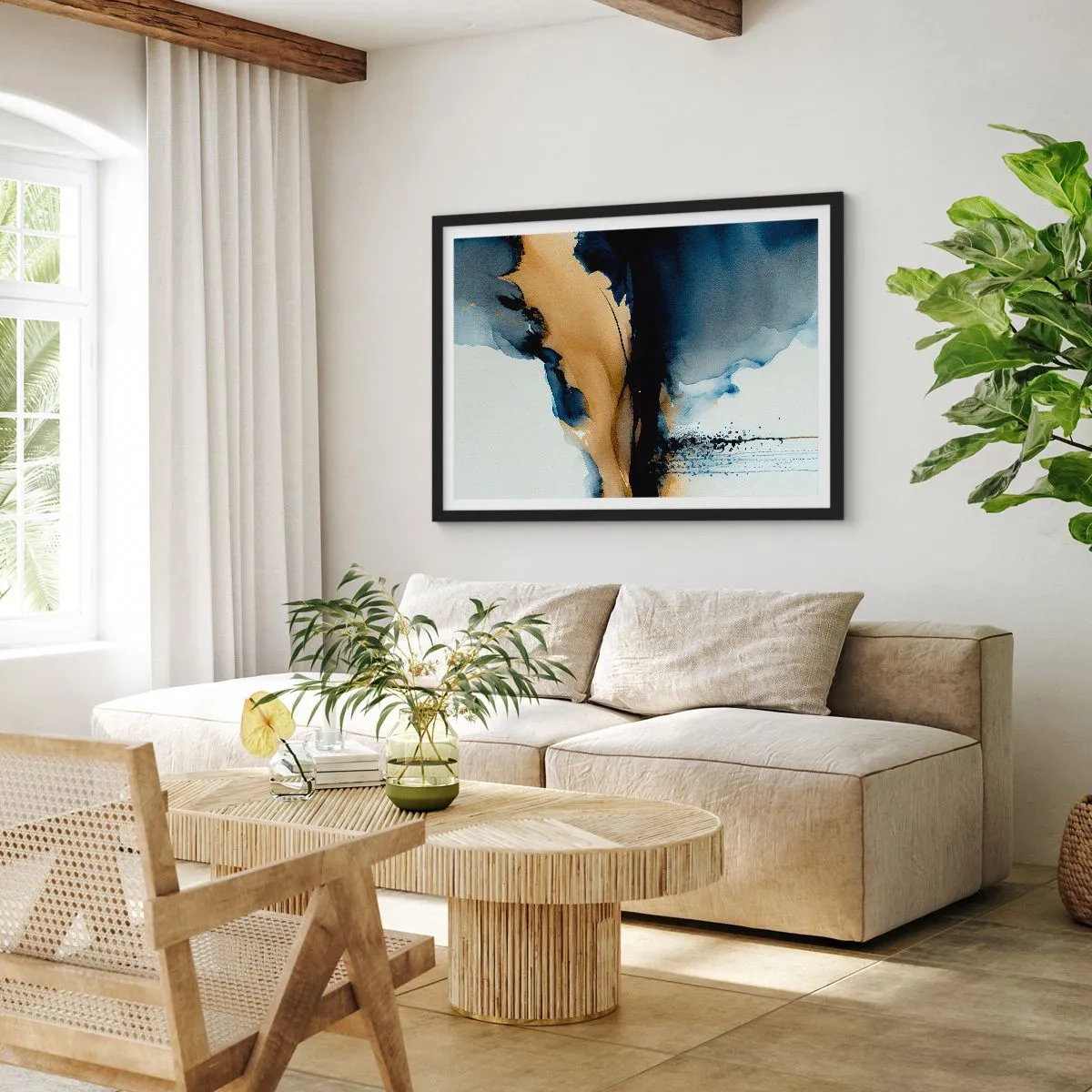 Affiche dans un cadre noir - Poster - Derrière le rideau - 40x30 cm