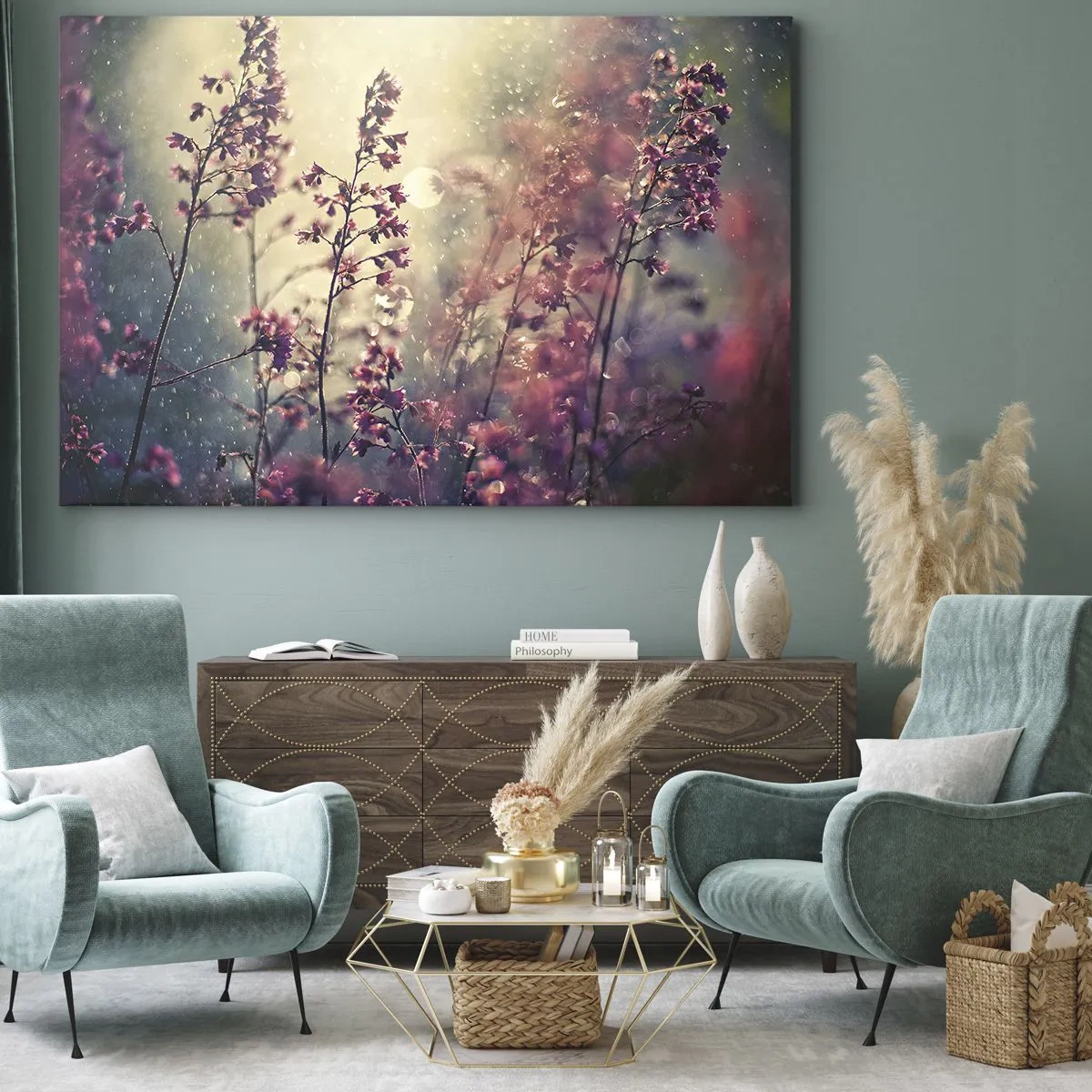 Impression sur toile - Image sur toile - Fleurs au soleil sur fond de nature - 100x70cm - Jardin secret - Décoration murale moderne pour le salon et la chambre ARTTOR
