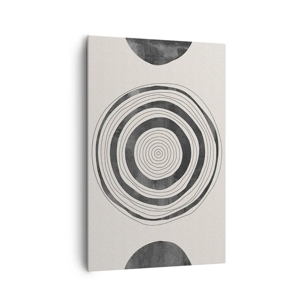Impression sur toile - Image sur toile - Cercles minimalistes noirs et blancs sur fond clair - 80x120cm - Ce qui est important c'est ce qu'il y a entre les deux - Décoration murale moderne pour le salon et la chambre ARTTOR