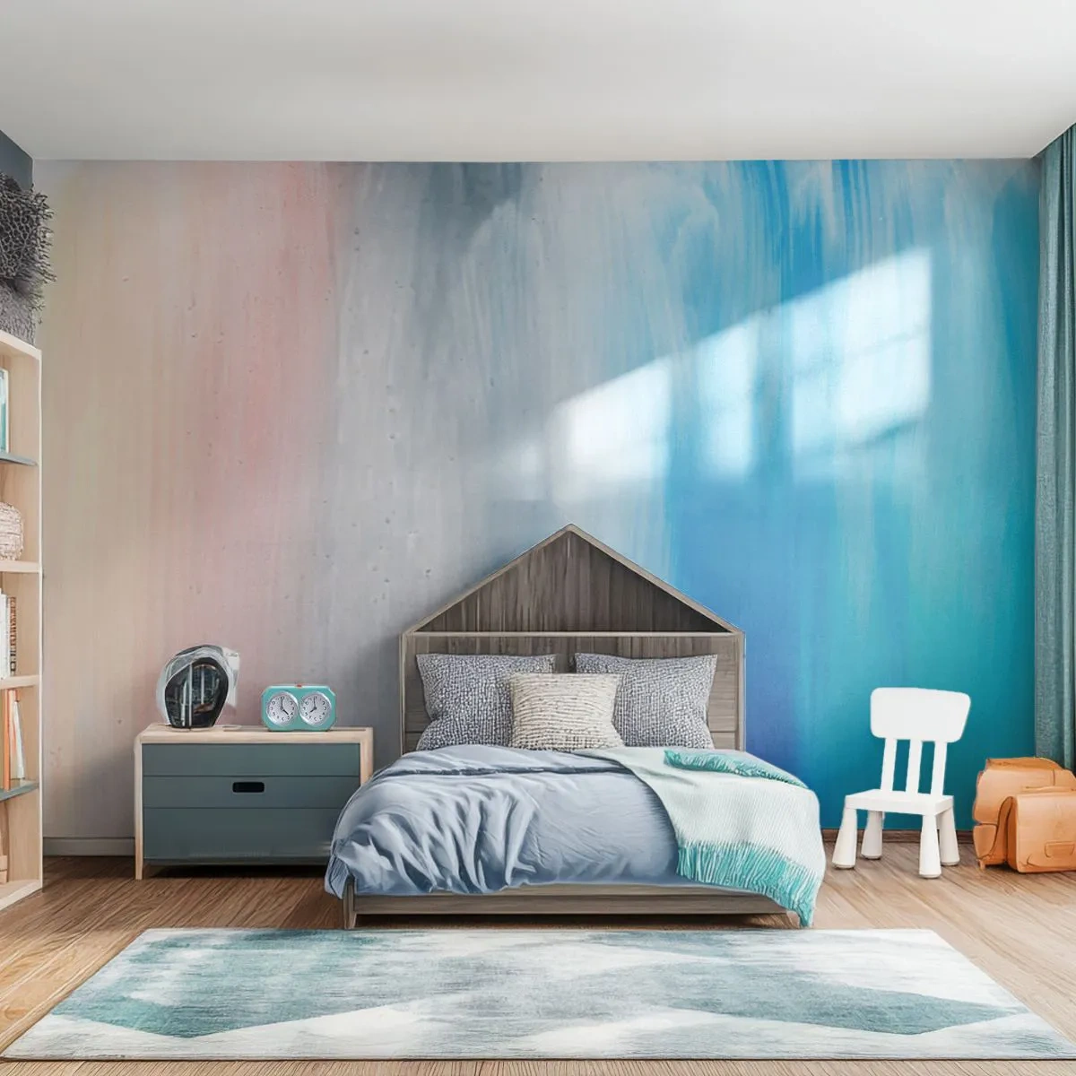 Papier Peint Photo Premium Sand - Des rayures de couleurs pastel se fondant dans le bleu et le turquoise - 100x70cm - Éléments : air - Décoration murale moderne pour le salon et la chambre ARTTOR