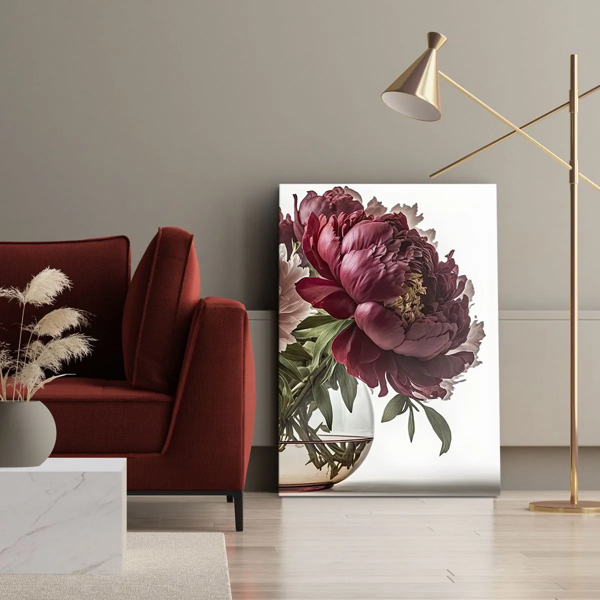 Impression sur toile - Image sur toile - Un bouquet de pivoines dans les tons de rose et de rouge - 70x100cm - En pleine floraison de beauté - Décoration murale moderne pour le salon et la chambre ARTTOR