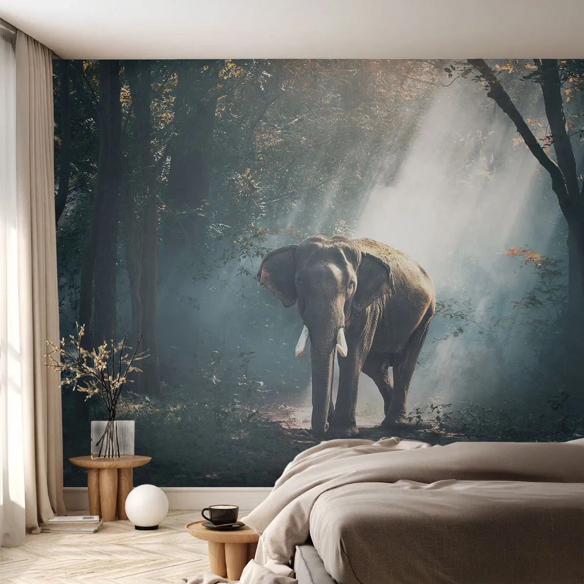 Papier Peint Photo Premium Sand - Une balade tranquille - Animaux, Éléphant, Jungle - 350x256 cm