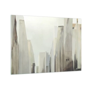 Impression sur verre - Image sur verre - Une vision abstraite des bâtiments urbains dans une palette atténuée - 70x50cm - Rêve de la ville - Décoration murale moderne pour le salon et la chambre ARTTOR