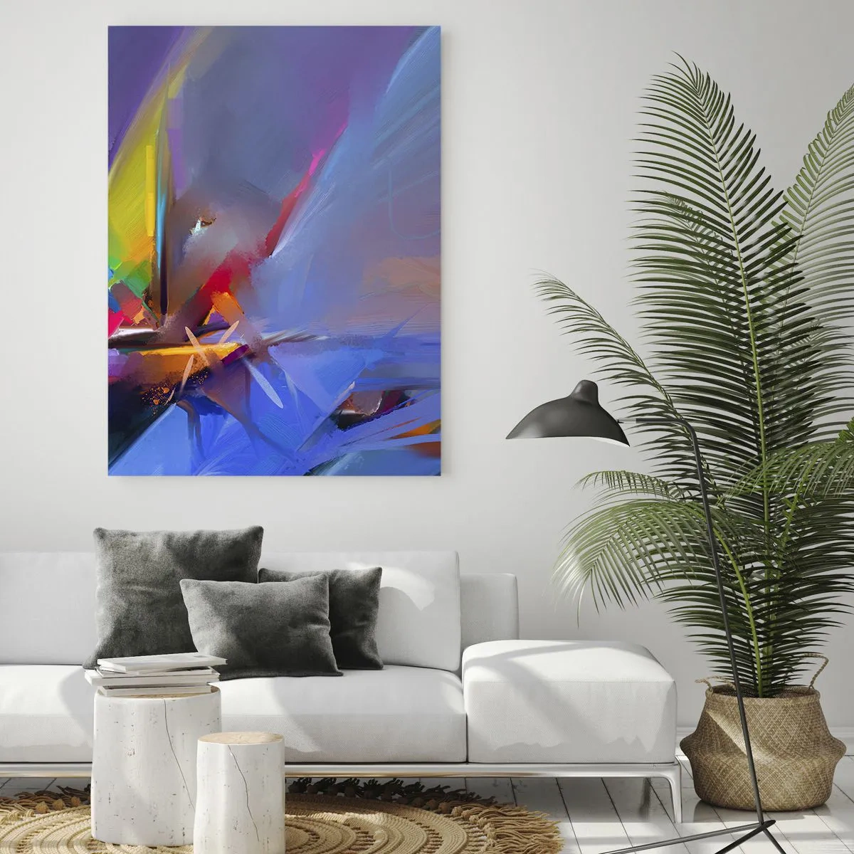 Impression sur verre - Image sur verre - Composition abstraite aux couleurs intenses - 80x120cm - Hélices comme un oiseau - Décoration murale moderne pour le salon et la chambre ARTTOR