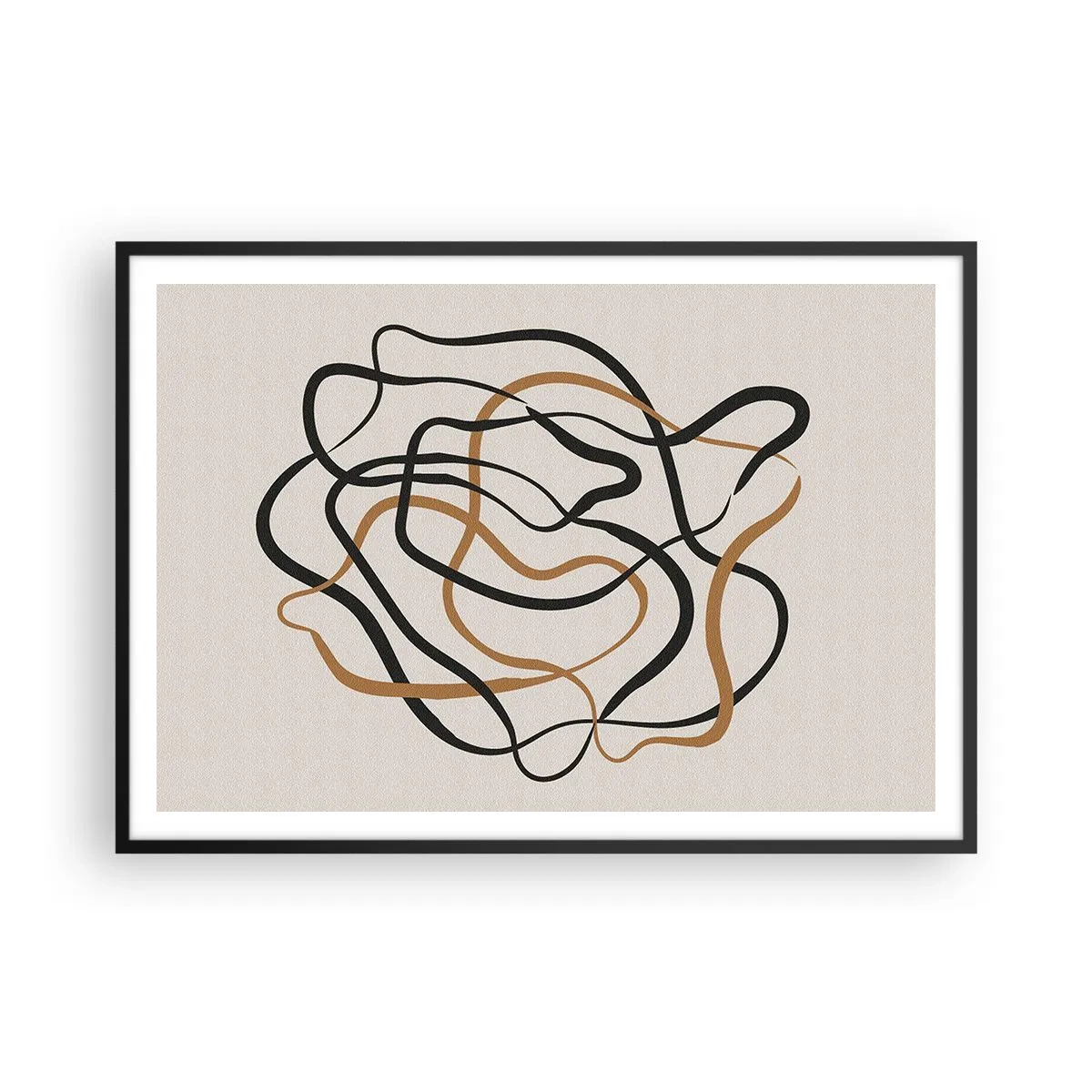 Affiche dans un cadre noir - Poster - Lignes emmêlées en noir et or sur fond clair - 100x70cm - Tout s'est mal déroulé - Décoration murale moderne pour le salon et la chambre ARTTOR