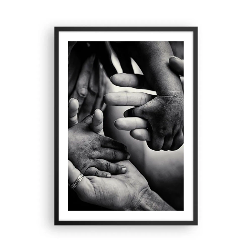 Affiche dans un cadre noir - Poster - Motif noir et blanc de mains symbolisant le lien - 50x70cm - Être humain - Décoration murale moderne pour le salon et la chambre ARTTOR