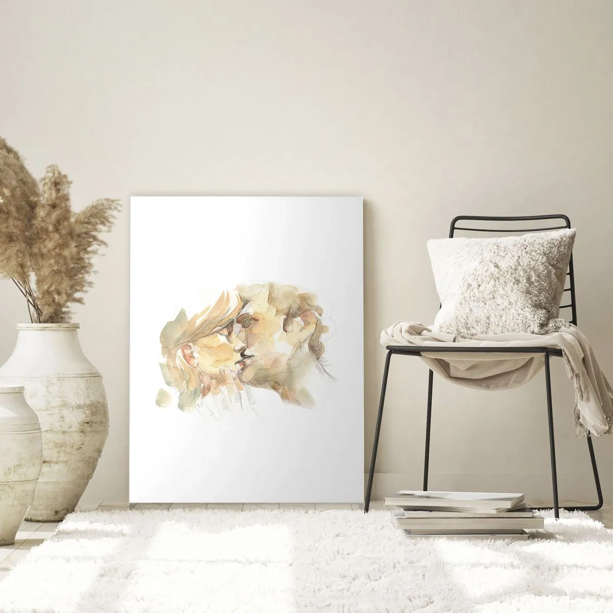 Impression sur verre - Image sur verre - Aquarelle romantique représentant un baiser d'amoureux - 50x70cm - A moitié trouvé ? - Décoration murale moderne pour le salon et la chambre ARTTOR