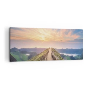 Impression sur toile - Image sur toile - Un sentier pittoresque sur une colline avec vue sur le coucher de soleil - 120x50cm - Proche du ciel - Décoration murale moderne pour le salon et la chambre ARTTOR