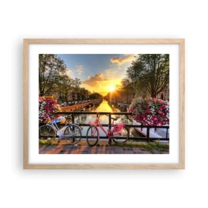 Affiche dans un chêne clair - Poster - Matin de printemps à Amsterdam - 50x40 cm