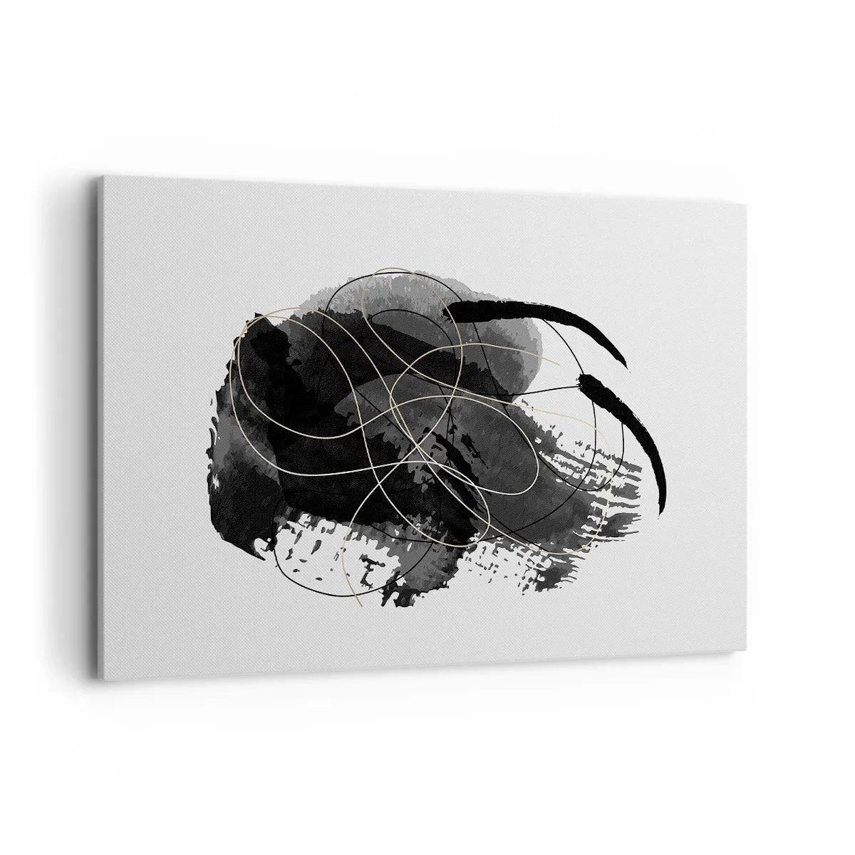 Impression sur toile - Image sur toile - Abstraction en noir et or sur fond blanc - 120x80cm - Fait de noir - Décoration murale moderne pour le salon et la chambre ARTTOR