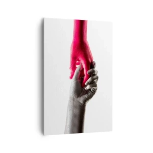 Impression sur toile - Image sur toile - Aiguilles symboliques en argent et rouge - 80x120cm - Ensemble, bien que différents - Décoration murale moderne pour le salon et la chambre ARTTOR