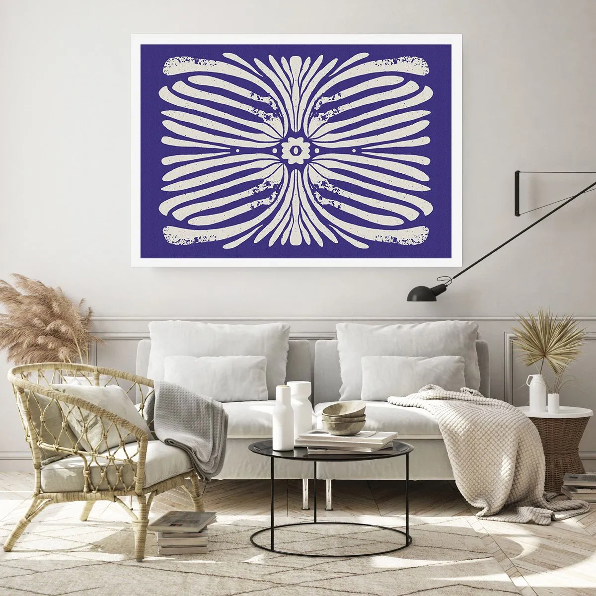 Affiche - Poster - Motif ethnique dans les tons violet et blanc - 100x70cm - Inspirations ethniques - Décoration murale moderne pour le salon et la chambre ARTTOR