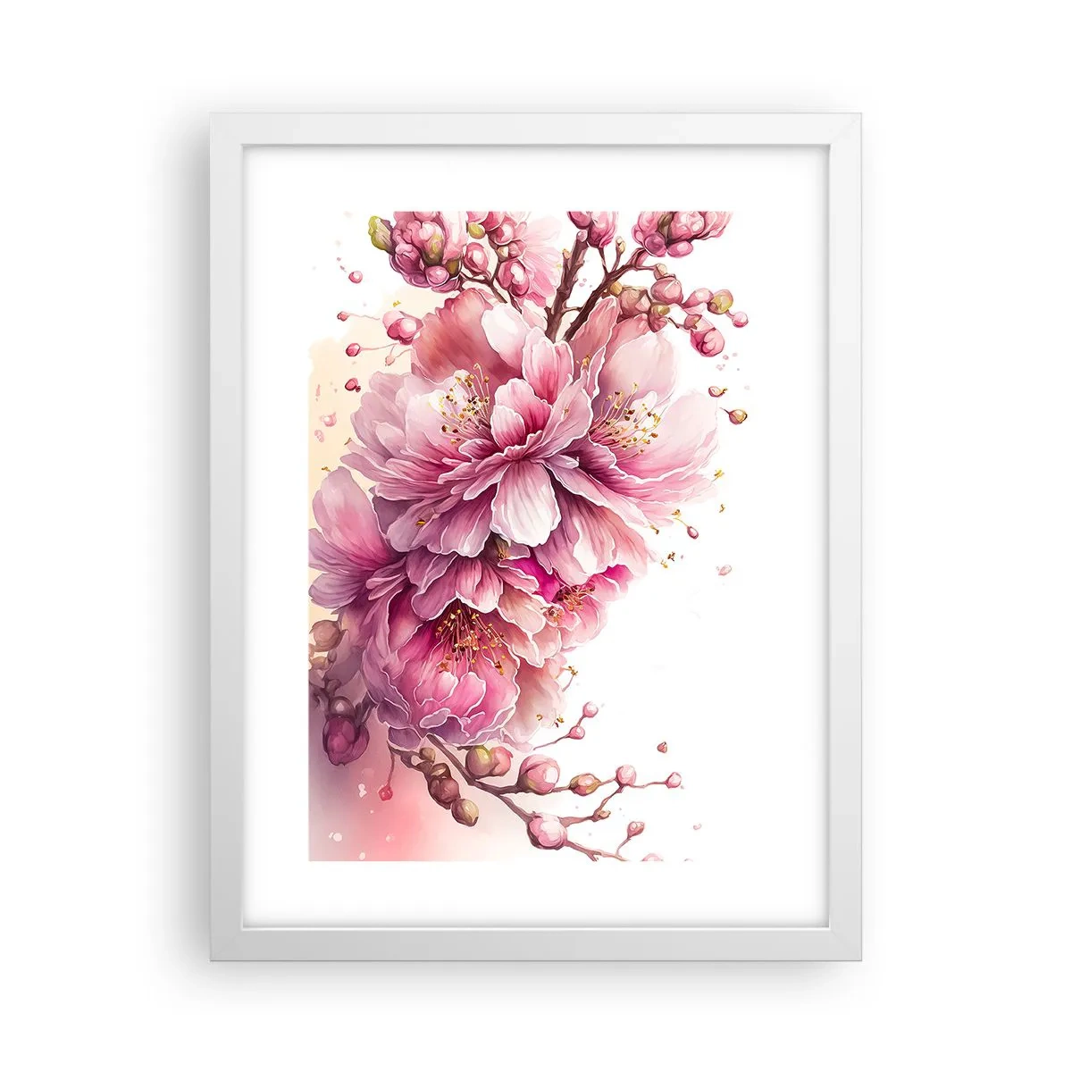Affiche dans un cadre blanc - Poster - Fleur florissante de cerisier - 30x40 cm