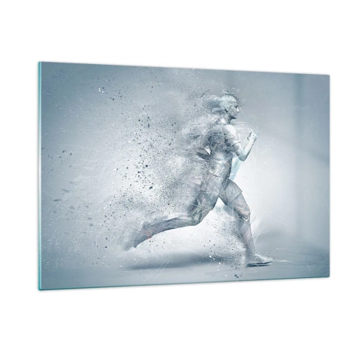 Impression sur verre - Image sur verre - Silhouette d'une figure en train de courir dans une forme abstraite - 120x80cm - Une énergie cristalline - Décoration murale moderne pour le salon et la chambre ARTTOR