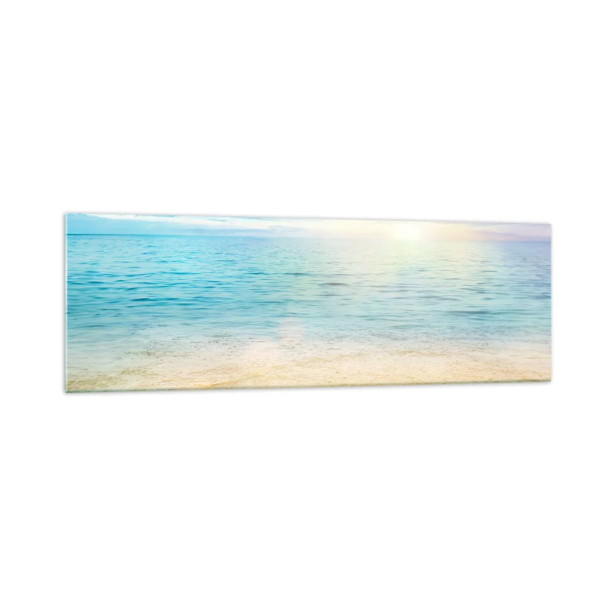 Impression sur verre - Image sur verre - Une plage avec une mer turquoise et un ciel clair - 160x50cm - Le grand bleu - Décoration murale moderne pour le salon et la chambre ARTTOR