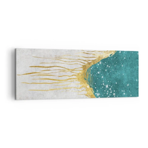 Impression sur toile - Image sur toile - Une composition abstraite dans des tons d'or et de turquoise - 140x50cm - Marée dorée - Décoration murale moderne pour le salon et la chambre ARTTOR