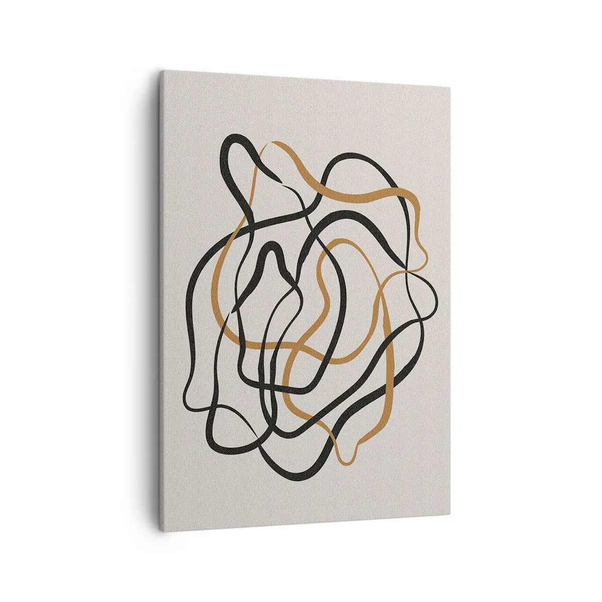 Impression sur toile - Image sur toile - Lignes emmêlées en noir et or sur fond clair - 50x70cm - Tout s'est mal déroulé - Décoration murale moderne pour le salon et la chambre ARTTOR