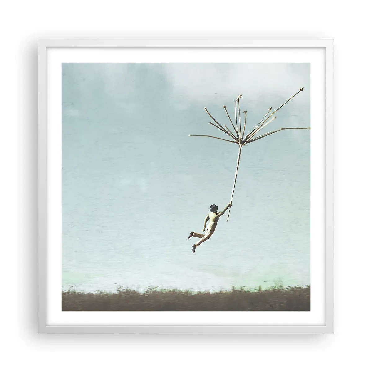 Affiche dans un cadre blanc - Poster - Cerfs-volants, pissenlits, vent - 60x60 cm