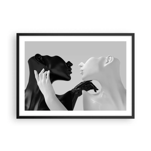 Affiche dans un cadre noir - Poster - Silhouettes noires et blanches en gros plan dynamique - 70x50cm - Attraction - désir - Décoration murale moderne pour le salon et la chambre ARTTOR