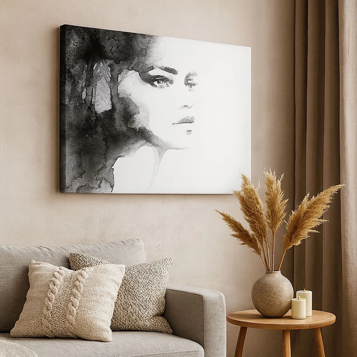 Impression sur toile - Image sur toile - Un portrait subtil d'une femme dans des tons de noir et blanc - 70x50cm - Fait de mystère et de brouillard - Décoration murale moderne pour le salon et la chambre ARTTOR