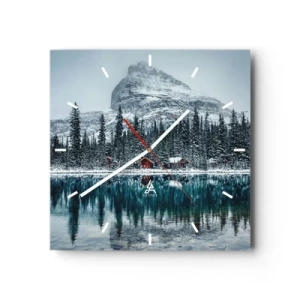 Horloge murale - Pendule murale - Paysage d'hiver avec des chalets dans la forêt au bord d'un lac gelé - 30x30cm - Retraite canadienne - Décoration murale moderne pour le salon et la chambre ARTTOR