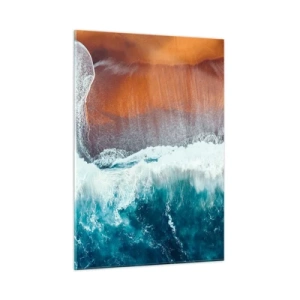 Impression sur verre - Image sur verre - Vue aérienne de la surface de l'océan et du rivage de la plage - 50x70cm - Caresse de l'océan - Décoration murale moderne pour le salon et la chambre ARTTOR