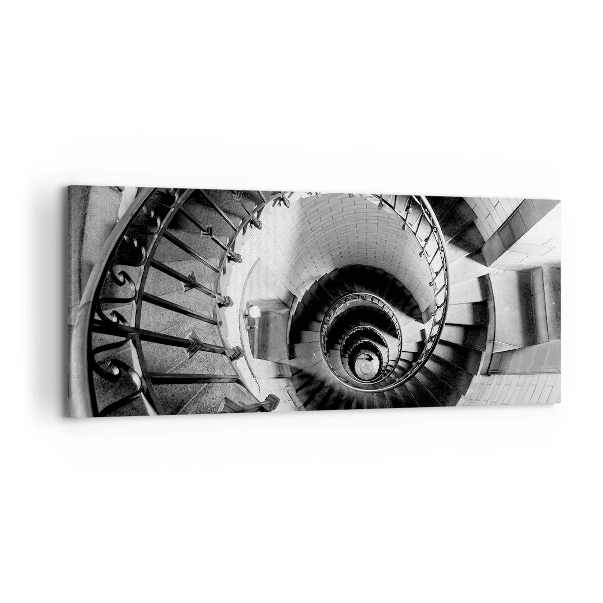Impression sur toile - Image sur toile - Photographie en noir et blanc d'un escalier en colimaçon avec une perspective de haut en bas - 120x50cm - De plus en plus haut - Décoration murale moderne pour le salon et la chambre ARTTOR