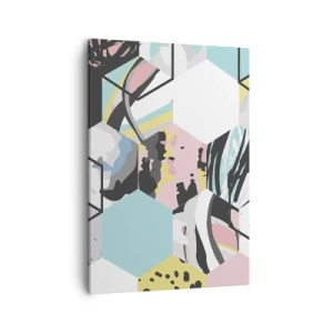 Impression sur toile - Image sur toile - Motif hexagonal géométrique avec des détails abstraits colorés - 50x70cm - Hexagones et cubes en six couleurs - Décoration murale moderne pour le salon et la chambre ARTTOR